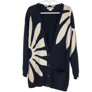 Outlander Navy cream  Floral Button Cardigan Oversized Sweater size S